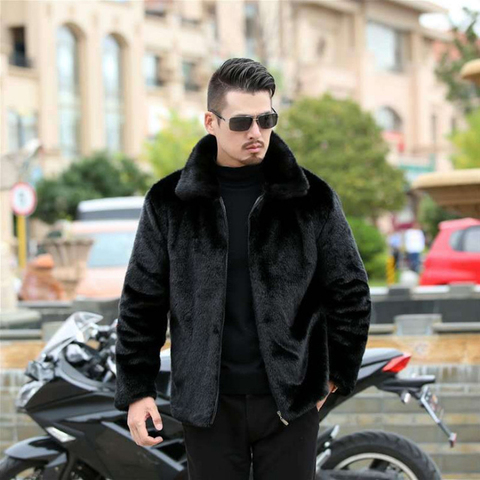 Veste d'hiver épaisse fausse fourrure pour homme, manteau noir épais Faux fourrure col rabattu/capuche ► Photo 1/6