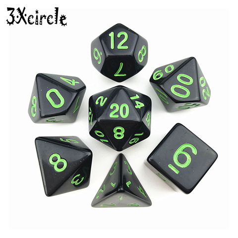 Jeu de dés opaques de haute qualité noir avec couleur d'encre bleue 7 pièces/lot D4,D6,D8,D10,D10 %,D12,D20 dés polyédriques Dnd Rpg ► Photo 1/6