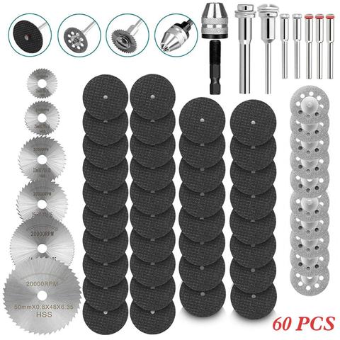 60 pièces disques de coupe diamantés ensemble de lames de scie en métal HSS Mini lame de scie circulaire pour Dremel outils rotatifs roues à tronçonner en résine diamant ► Photo 1/6