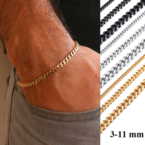 Vnox Basic 3/5/7/9/11mm large bordure cubaine lien chaîne Bracelets pour hommes femmes bijoux Anti allergie acier inoxydable bracelet cadeaux ► Photo 1/6