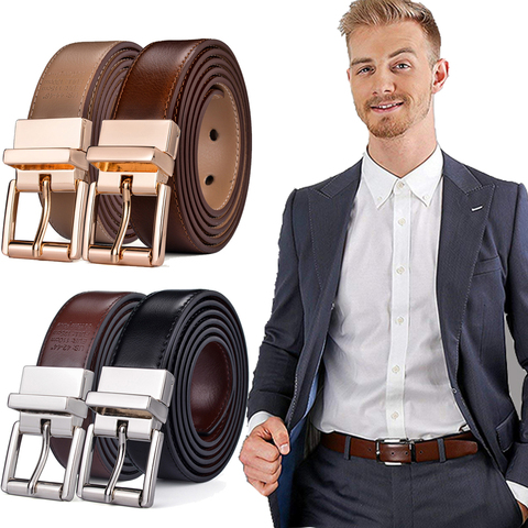 Hommes ceinture réversible 2.8cm de large 100% en cuir véritable robe ceintures décontractées pour les hommes, un revers pour 2 couleurs ► Photo 1/6