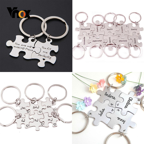 Vnox combinaison gratuite brillant Puzzle acier inoxydable Kay chaîne personnaliser unisexe BFF meilleur ami Fmiliy Couple Unique porte-clés ► Photo 1/6