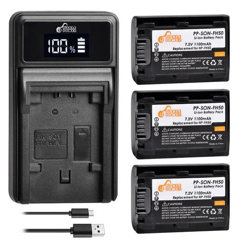 Batterie NP-FH50 NP-FH30 FH40 NP FH50 + chargeur LED pour Sony HX1 HX100 HX200 A230 A290 A330 A390 CX100E CX500E CX520E HC9E SR11E ► Photo 1/6