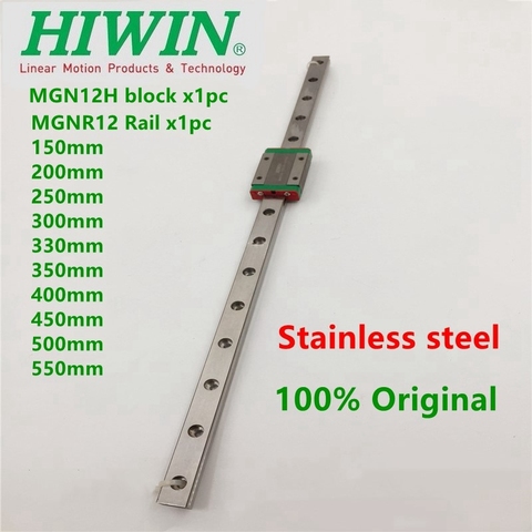 HIWIN-rail linéaire en acier inoxydable, 1 pièce, MGN12 250 300 330 350 400 450 500mm guide + 1 pièce MGN12H bloc coulissant pour imprimante 3D 550 ► Photo 1/6