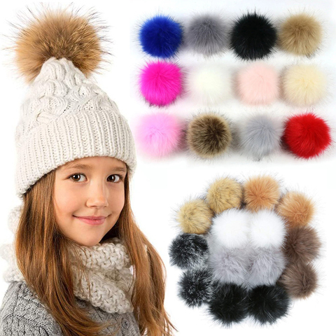 12CM bricolage fausse fourrure pompon naturel renard boule de cheveux chapeau boule Pom Pom fait à la main grand chapeau de boule de cheveux avec élastique ► Photo 1/6