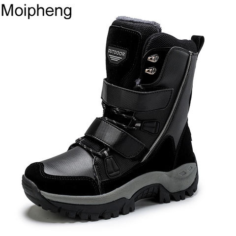 Moipheng femmes bottes chaud hiver en peluche mi-mollet imperméable dames chaussons noir grande taille en cuir PU bottes femmes Botas Mujer ► Photo 1/6