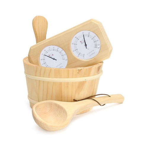 Hygromètre + diviseur et seau 3 pièces/ensemble thermomètre, accessoires pour Sauna, bois de pin, 20-140C ► Photo 1/6