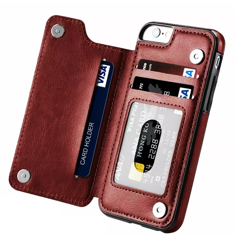 Coque de luxe en cuir pour iPhone, étui portefeuille avec fente pour cartes, pour iPhone SE 2022 12 Mini 11 Pro XR XS Max 6 6s 7 8 Plus 5 5s ► Photo 1/6
