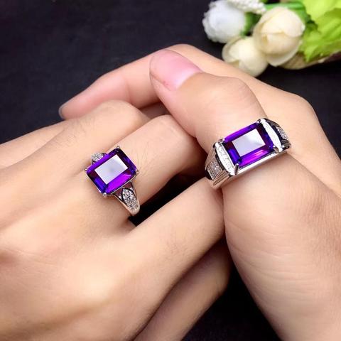 Bague de couple en améthyste naturelle, bague de couple The real bague en argent 925 pour hommes, bague pour hommes Simple et exquis. Recommandations de magasinier ► Photo 1/6