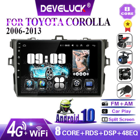 Autoradio android 10.0, RDS, lecteur multimédia, 2 Din, pour voiture Toyota Corolla E140/150, 2006, 2008, 2009, 2010, 2011, 2012, 2013, 2014, 2015, 2016 ► Photo 1/6