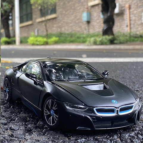 RASTA 1:24 BMW i8 noir voiture alliage voiture modèle simulation voiture décoration collection cadeau jouet moulage sous pression modèle garçon jouet ► Photo 1/6