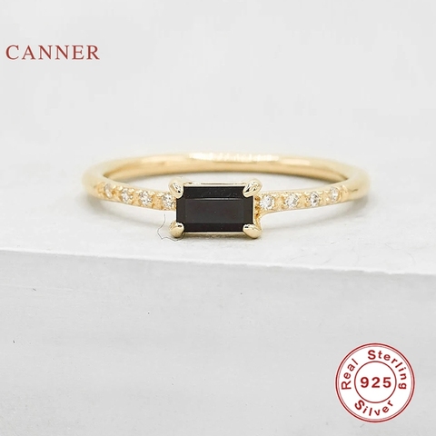 CANNER carré noir diamant bague 100% 925 argent Sterling Anillos or anneaux pour les femmes de luxe Fine Bijoux bagues de mariage Bijoux ► Photo 1/6