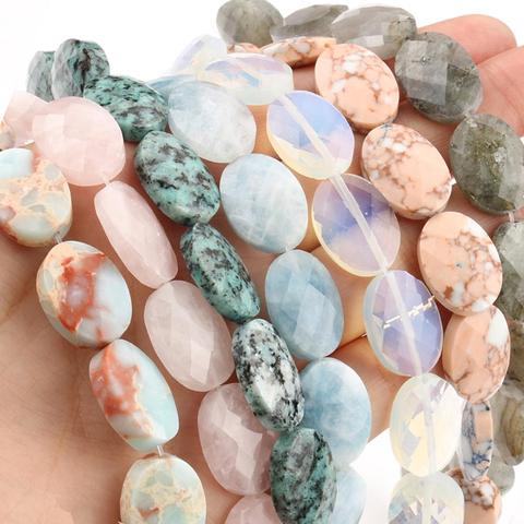 13*18mm pierre à facettes naturelle forme ovale bleu aigue-marine Jaspers Labradorite opale Quartz perles pour la fabrication de bijoux Bracelet à bricoler soi-même ► Photo 1/6