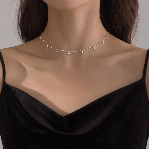 Bijoux délicats disques de perles rondes collier ras du cou pour les femmes fête clavicule chaîne collier cadeaux en gros S-N695 ► Photo 1/6