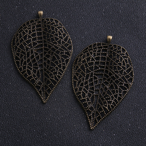 Breloques creuses en forme de grande feuille d'arbre, en alliage métallique bronze Antique, pour fabrication de bijoux à faire soi-même, 49x80mm, 1 pièce ► Photo 1/3