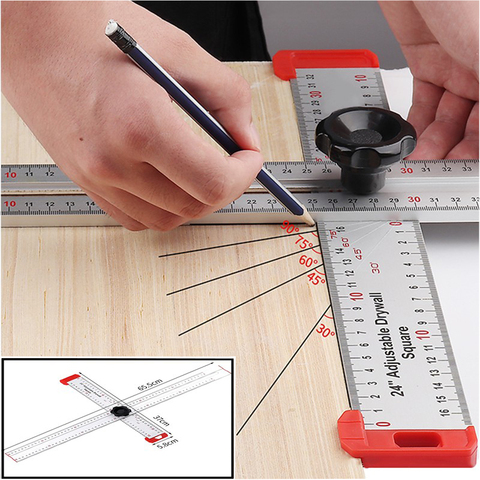 Règle d'angle de haute précision de 60CM, pour le travail du bois, jauge de marquage de dessin, règle de type T à coupe croisée, outils de mesure ► Photo 1/6