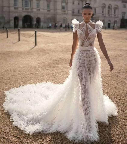 Robe longue en maille blanche à volants, tenue de soirée élégante, de haute qualité, Sexy, 2022 ► Photo 1/6