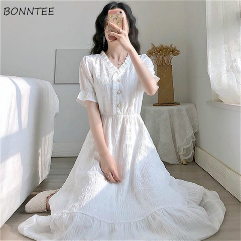 Robe femmes Vintage blanc populaire été Chic Design collège filles robes belle volants taille haute élégant dames vêtements de vacances ► Photo 1/6