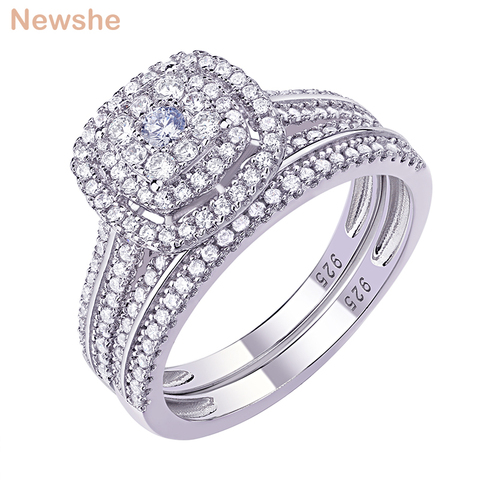 Newshe-anneaux de mariage Halo pour femmes, 2 pièces, anneau de fiançailles en argent Sterling 925, ensemble de mariée, bijoux fins en Zircon fin 1,6 ct AAA ► Photo 1/5