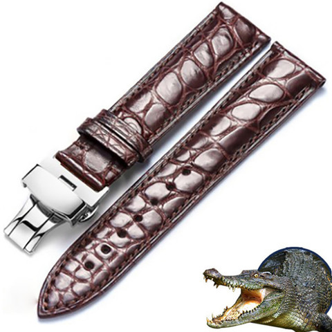 Bracelet de montre véritable Alligator bracelets de montre, en cuir véritable, pour hommes ou femmes, accessoires de montre de 12 à 24mm ► Photo 1/6