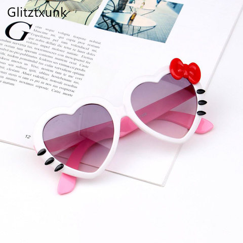 Glitztxunk-lunettes de soleil pour enfants, monture cœur d'amour, pour garçons et filles, monture nœud papillon pour baba, chaton mignon, yeux uv400 ► Photo 1/6