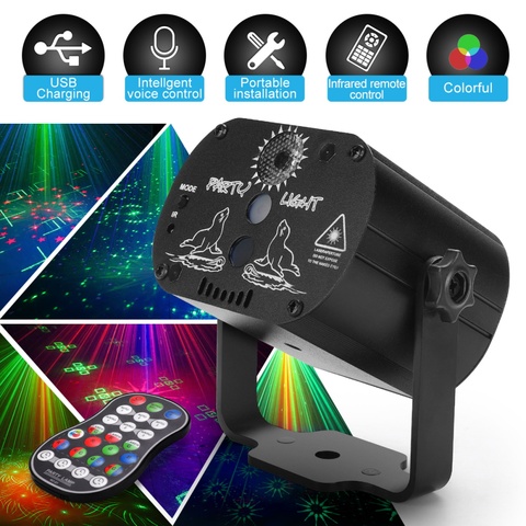 Projecteur Laser RGB 60 motifs USB non rechargeable, lumières Disco DJ pour fête de noël Halloween anniversaire mariage ► Photo 1/6