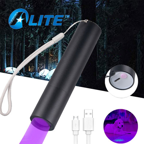 TWMT 3W LED lampe de poche UV USB Rechargeable Blacklight lanterne 365nm lumière ultraviolette torche pour détecteur d'argent Test d'urine pour animaux de compagnie ► Photo 1/6