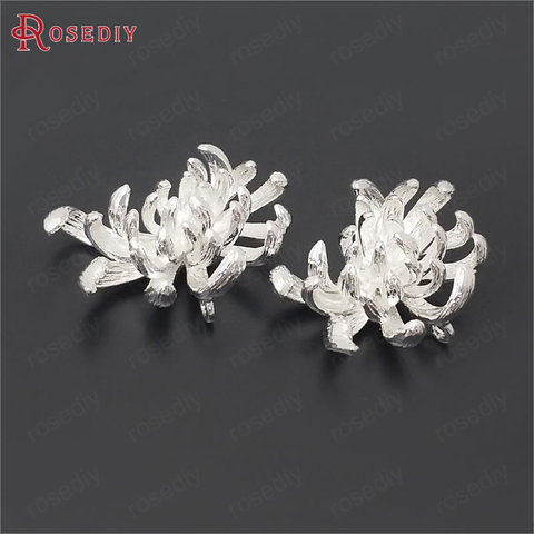 (39125)6 pièces 24x18MM couleur argent en laiton fleur breloques pendentifs fabrication de bijoux fournitures bricolage résultats accessoires ► Photo 1/6