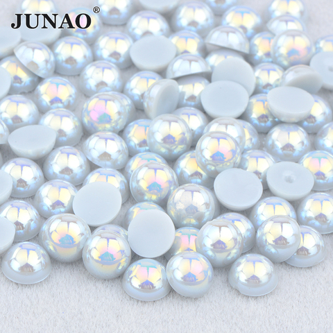 JUNAO – autocollants pour décoration des ongles, Imitation de perles demi-rondes, gris AB, 2 4 6 8 10 12 14mm ► Photo 1/6