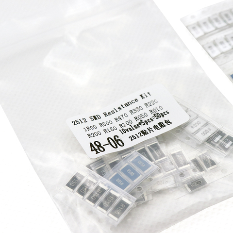 50 pièces 1% 2512 SMD kit d'échantillons de résistance, 10 valueX5pcs = 50 pièces 1R00 R500 R470 R330 R220 R200 R150 R100 R050 R010 ► Photo 1/4