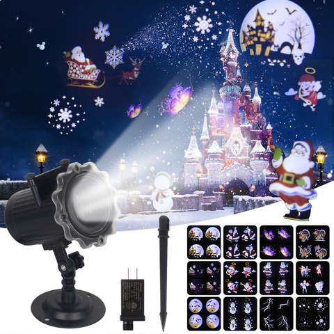 Projecteur Laser de noël IP65, effet d'animation, pour Halloween, intérieur et extérieur, 12 motifs, flocon de neige, bonhomme de neige ► Photo 1/6