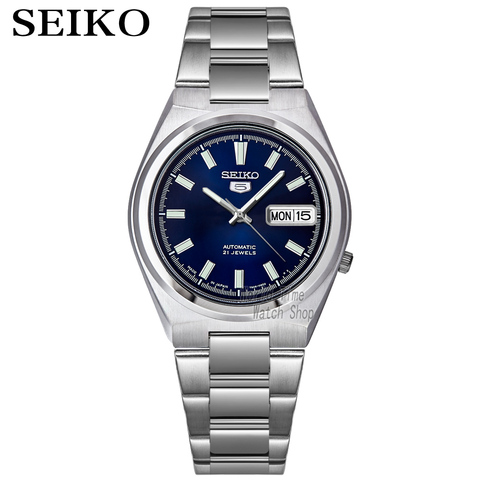 Seiko 5 – montre automatique pour hommes, cadran bleu, en acier inoxydable, fabriquée au japon ► Photo 1/6