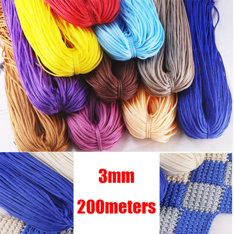 Fil de cordon en Nylon de couleur, 200 M/Lot, 3mm, Crochet ligne creuse, macramé tressé à la main, bricolage, artisanat/chaussures ► Photo 1/6