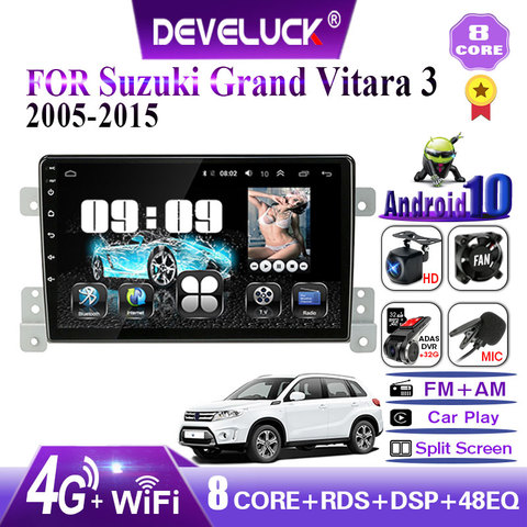 Autoradio Android 10.0, 4 go/64 go, RDS, réseau 4G, wifi, Navigation GPS, lecteur multimédia vidéo, 2 Din, pour voiture Suzuki Grand Vitara 3 (2005), 2015 ► Photo 1/6