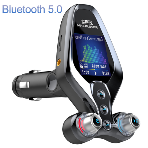 Mains libres Bluetooth 5.0 FM émetteur une clé marche/arrêt Mode EQ voiture MP3 lecteur de musique QC3.0 double USB chargeur dossier lecteur ► Photo 1/6