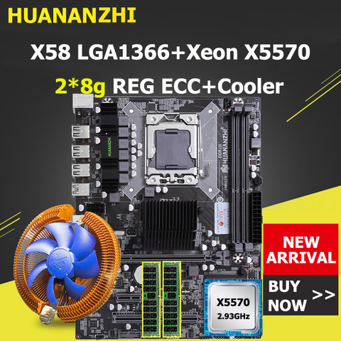 HUANAN ZHI X58 carte mère CPU RAM combos USB3.0 X58 LGA1366 carte mère avec CPU Xeon X5570 avec cooler RAM 16G (2*8G) REG ECC ► Photo 1/6