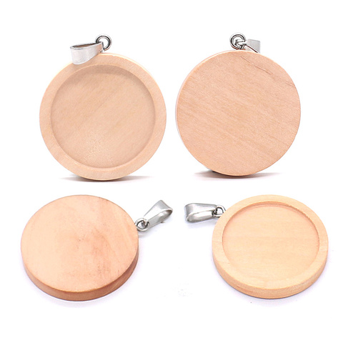 Lot de 10 pendentifs en bois et acier inoxydable, 25mm, taille intérieure, crochet classique, Style Simple, Cabochon, réglage de Base, breloques, fabrication de bijoux ► Photo 1/6