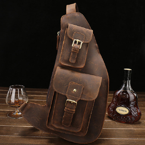 MAHEU-sac à bandoulière en cuir pour hommes, sac de poitrine en cuir véritable, Pack poitrine, sac à bandoulière pour sport, équitation ► Photo 1/6