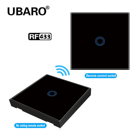 UBARO – interrupteur de commande sans fil RF 433, 100-240V, EU/UK, panneau en verre cristal noir, pour applique murale et lampe ► Photo 1/6