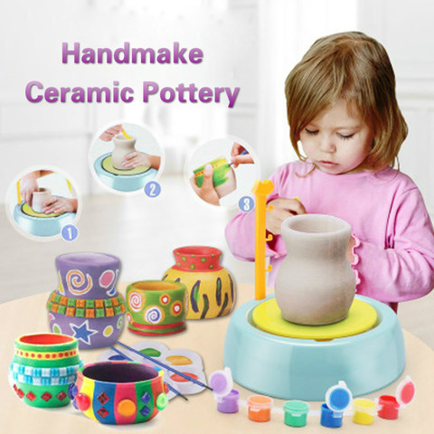 Machine à poterie en céramique faite à la main, jouets artisanaux pour enfants pour garçons et filles, Mini roues en poterie, artisanat, jouet éducatif précoce ► Photo 1/6