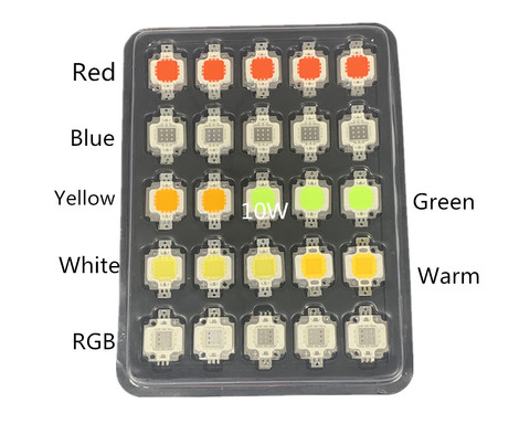 Puces LED intégrées, haute puissance 10W, 50 pièces/lot, perles LED RGB, blanc chaud, rouge, vert, bleu, jaune, 20x48mil, vente en gros ► Photo 1/6