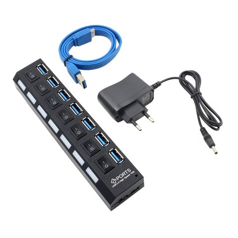 2022 NOUVEAU HUB USB 3.0 4/7 Ports Micro USB 3.0 Répartiteur de concentrateur Avec Adaptateur secteur USB Hab Haute Vitesse 5gbps USB Splitter 3 MOYEU Pour PC ► Photo 1/6