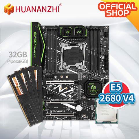 HUANANZHI X99 F8 X99 carte mère avec Intel XEON E5 2680 v4 avec 4*8G DDR4 non-ecc kit de mémoire combo ensemble NVME SATA 3.0 USB 3.0 ► Photo 1/1