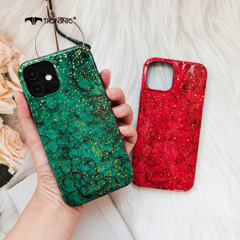Paillettes brillant marbre coque de téléphone pour iPhone 12 Pro Max vert rouge étui de luxe pour iPhone 12Mini feuille d'or couverture brillante mode chaude ► Photo 1/6