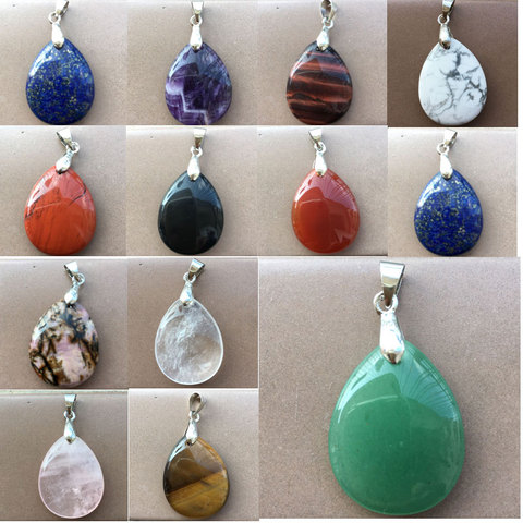 Perle pendentif goutte d'eau, Rhodorite, cornaline œil de tigre, Lapis Lazuli, cristal bleu sable, pierre rouge, Jaspe Howlite, PWB875 ► Photo 1/6