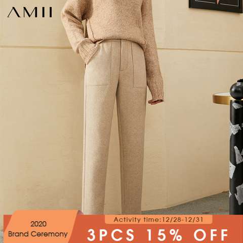 Amii minimalisme automne hiver casual femmes pantalons mode OLstyle solide droite femme pantalon Simple pantalon femmes 12022339 ► Photo 1/5