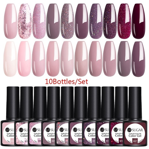 UR sucre 10 pièces/ensemble couleur Gel vernis à ongles ensemble 122 couleurs Semi Permanent UV Led Gel vernis tremper hors vernis à ongles Base couche de finition ► Photo 1/6