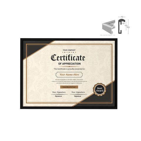 Cadre de certificat et de récompense en aluminium, 8.5x11 pouces, profil demi-rond pour le mur, sans chevalet ► Photo 1/5