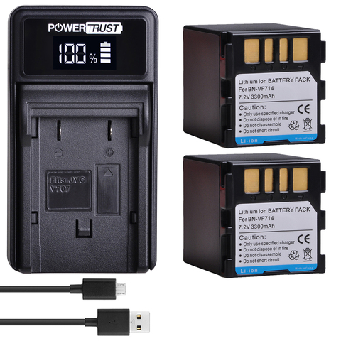 2x3300 mAh BN-VF714 Batterie + LED USB Chargeur pour JVC BN-VF707, BN-VF707U BNVF707, VF707 BN-VF714 BN-VF733 GR-D240 Batteries ► Photo 1/6