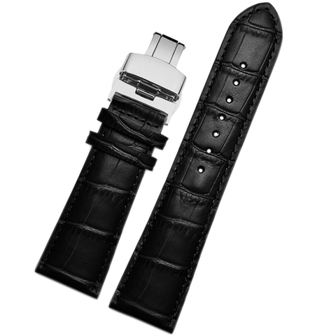 Bracelet de montre en cuir véritable pour hommes, 22 23 24 26 28mm, starps avec boucle papillon, bracelet en cuir de vache, grain d'alligator général ► Photo 1/6